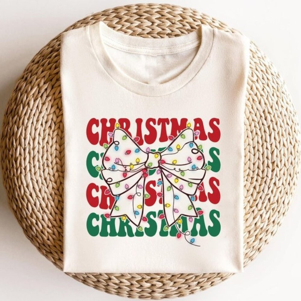 Cute Graphic Christmas Shirt, Christmas Light Bow Shirt, Christmas Gift